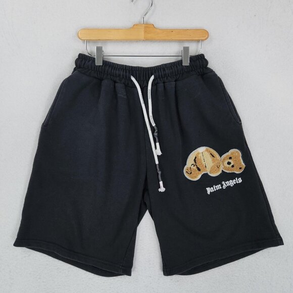 Palm Angels Shorts Mens XXL Black Teddy Bear Motif Sweat Lounge Cotton Blend - Picture 1 of 10